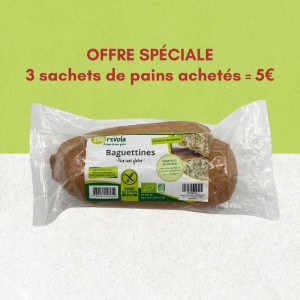 Sachet de 2 pains baguettines sans gluten - Biorevola