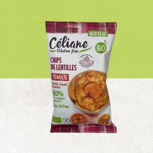 Sachet de chips de lentilles sans gluten et bio à la tomate - Céliane