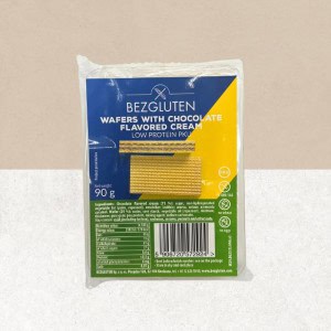 Sachet de gaufrettes au chocolat sans gluten et faibles protéines - Bezgluten