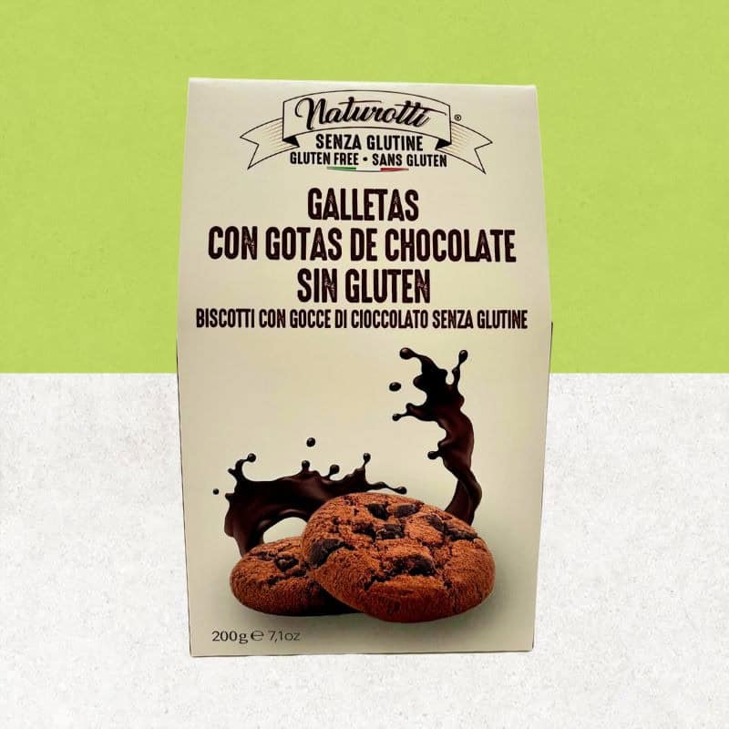 Paquet de biscuits sans gluten aux pépites de chocolat de chez Pasta Natura