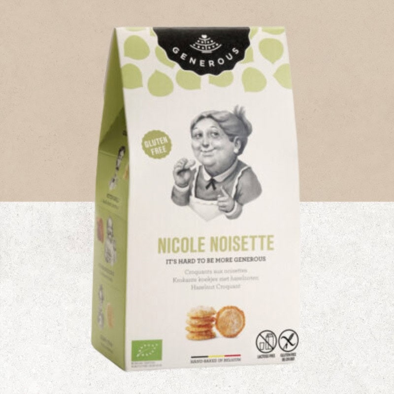 Paquet de croquants aux noisettes sans gluten et bio Nicole Noisette de chez Generous