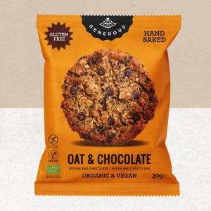 Sachet cookie avoine et chocolat en format individuel sans gluten de chez Generous