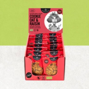 Boite de cookies avoine et raisins en format individuel sans gluten de chez Generous