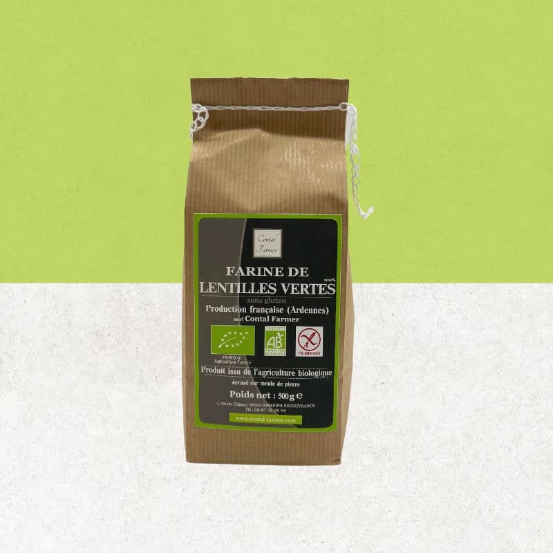 Sachet de farine de lentilles vertes bio et sans gluten 500g - Atelier Contal